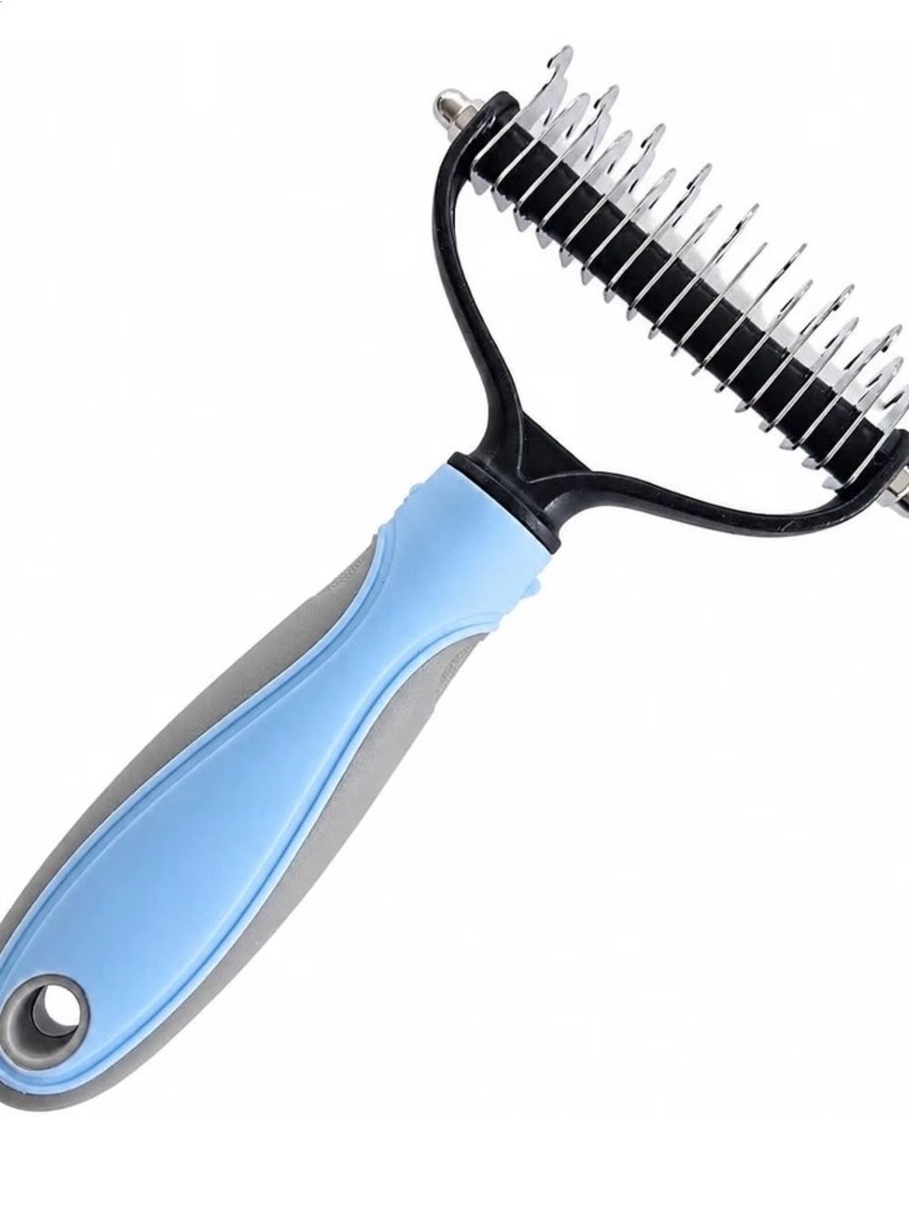 Light Blue & Gray Pet Deshedding Rake